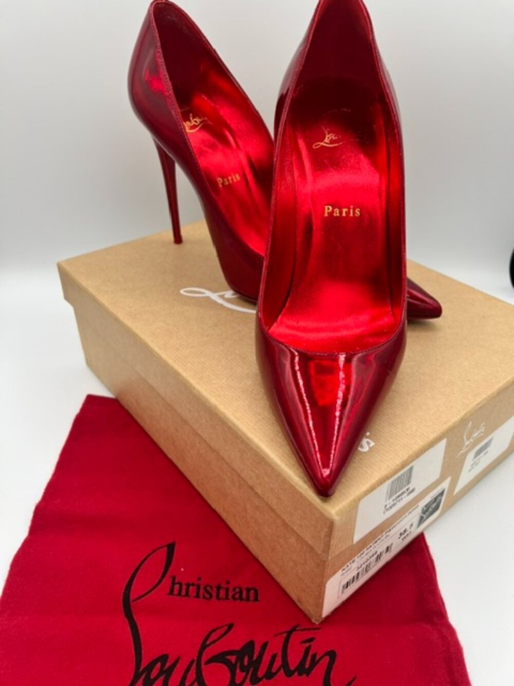 Christian Louboutin Kate 100 Psychilic Red Patent Pumps 38.5